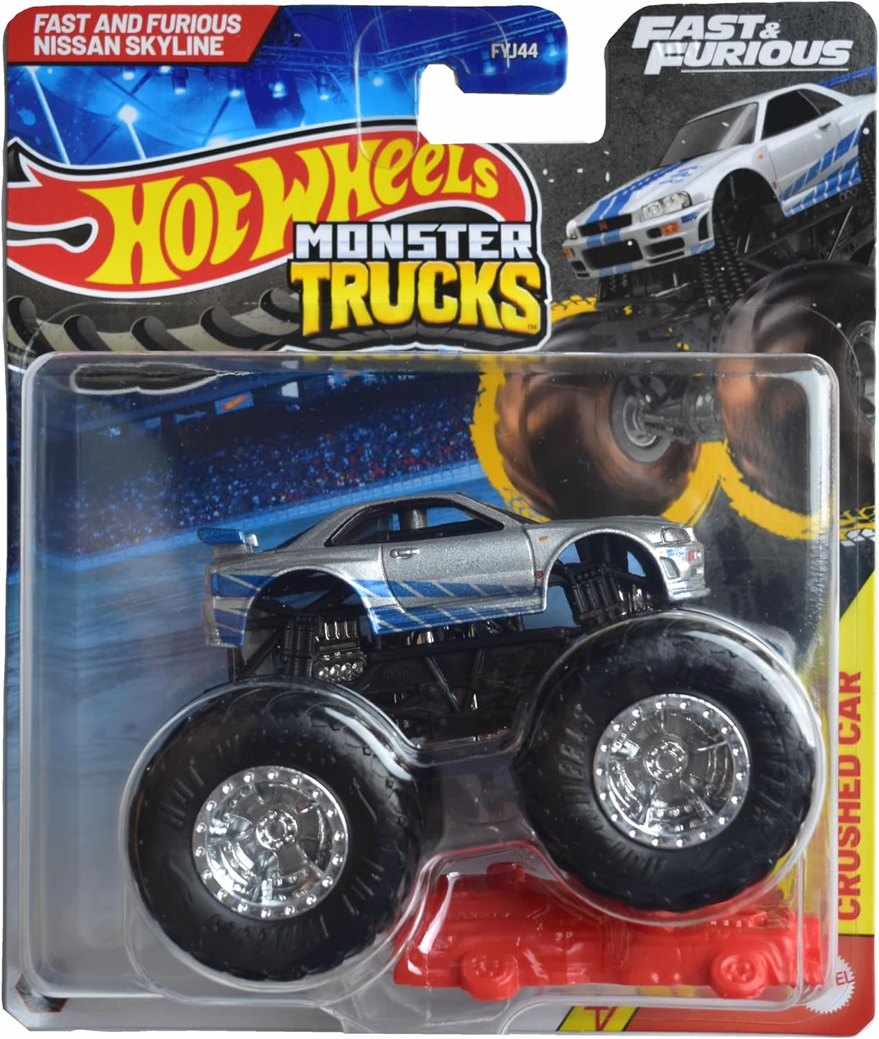 Hot Wheels Monster Trucks Fast and Furious Nissan Skyline, Includes Crushed car