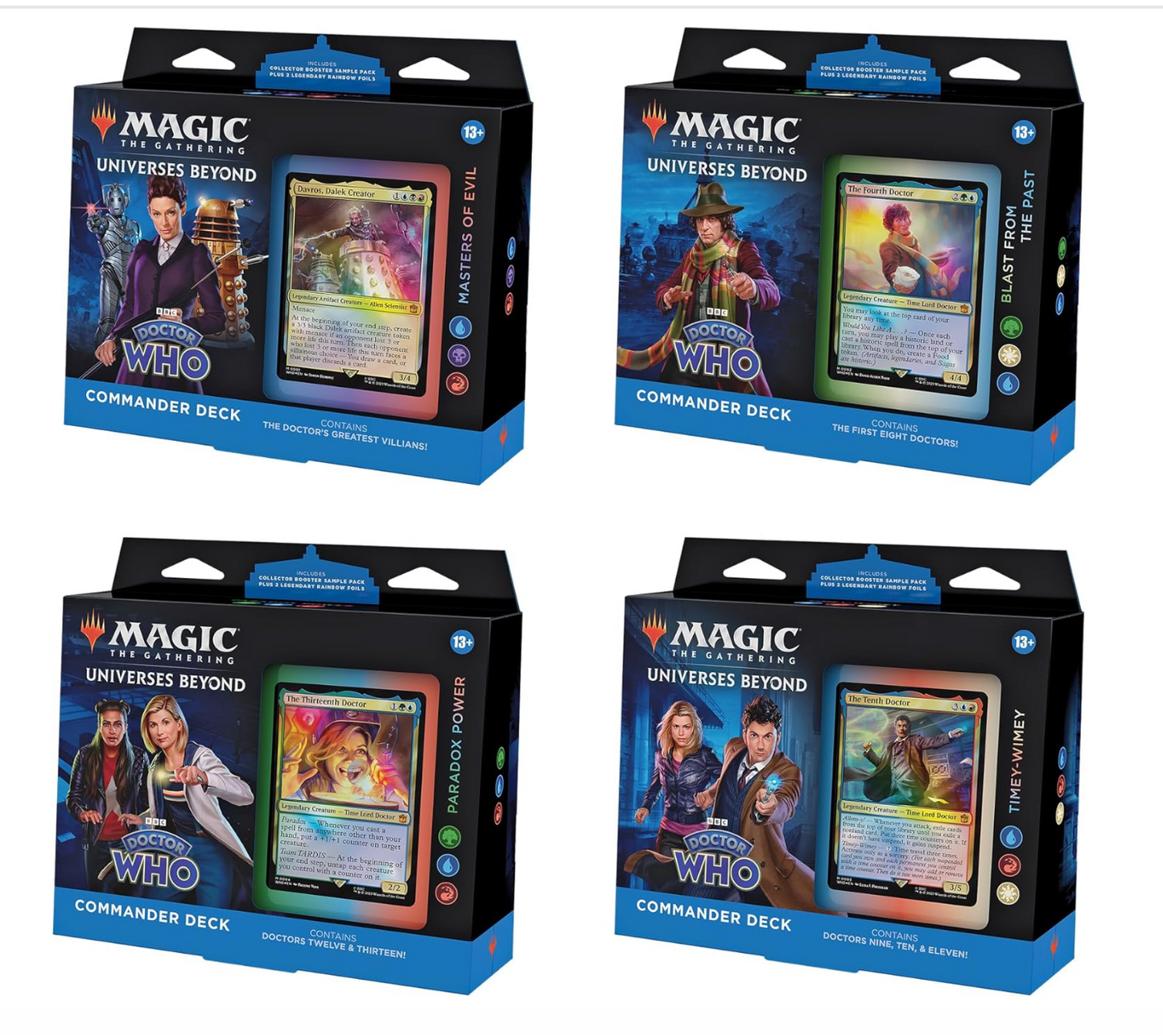 Magic The Gathering Doctor Who Commander Deck Bundle – Includes All 4 Decks (1 Masters of Evil, 1 Blast from The Past, 1 Timey-Wimey, and 1 Paradox Power Deck Set)