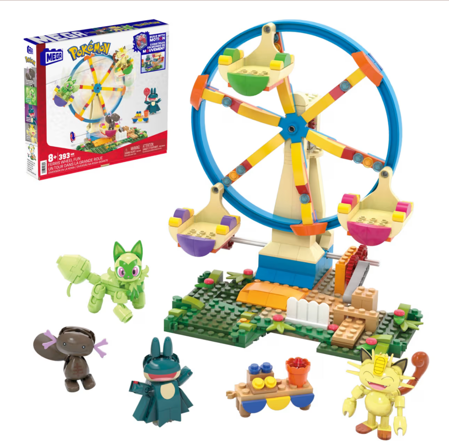 MEGA Pokémon Ferris Wheel Fun Building Toy Kit, With 4 Action Figures (393 Pieces) For Kids