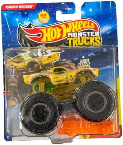 Hot Wheels Monster Trucks Rodger Dodger, Back to Basics 6/8 [Includes Crushed Car] New for 2026! 1:64 Scale Diecast Toy Vehicle